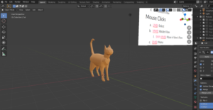 screenshot of the Blender user interface displaying a 3D-modeled cat. 