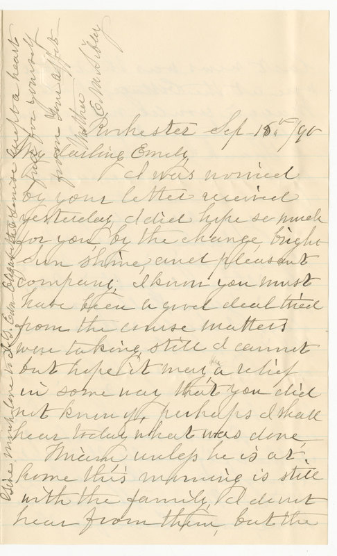 Letter from Emily Maria Tinker Sibley to Emily Sibley Watson, September 15, 1890<br />
