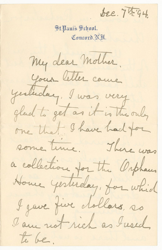 Letter from James G. Averell to Emily Sibley Watson, December 7, 1894