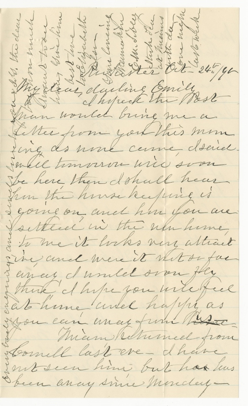 Letter from Elizabeth Maria Tinker Sibley to Emily Sibley Watson, October 24, 1890<br />
