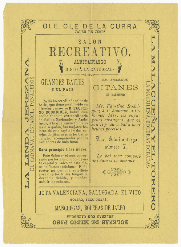 Flyer for a program of Andalusian dance, Seville, Spain, May 16th, 1891