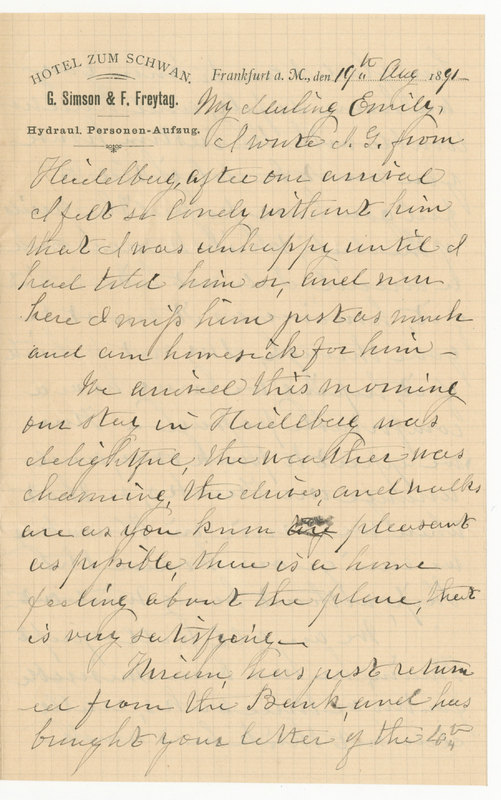 Letter from Elizabeth Maria Tinker Sibley to Emily Sibley<br />
Watson, August 19, 1891