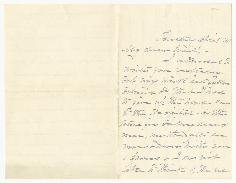 Letter from Caroline Manning Watson to Emily Sibley Watson, April 14th, 1891
