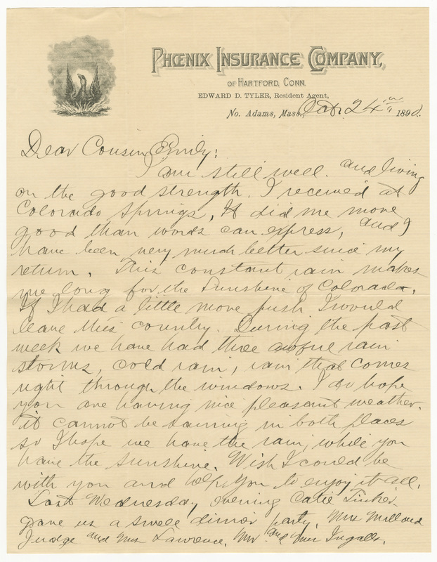 Letter from Edward Duty Tyler to Emily Sibley Watson, October 24, 1890<br />
