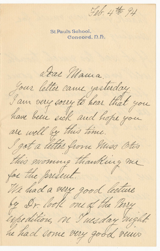 Letter from James G. Averell to Emily Sibley Watson, February 4, 1894