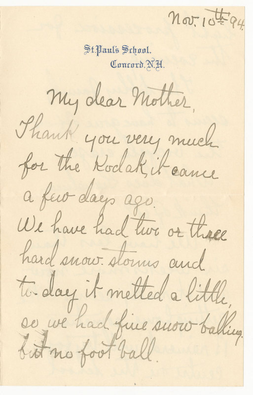 Letter from James G. Averell to Emily Sibley Watson, November 10, 1894
