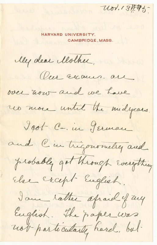 Letter from James G. Averell to Emily Sibley Watson, November 13, 1895