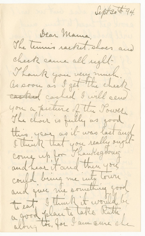 Letter from James G. Averell to Emily Sibley Watson, September 30, 1894<br />
