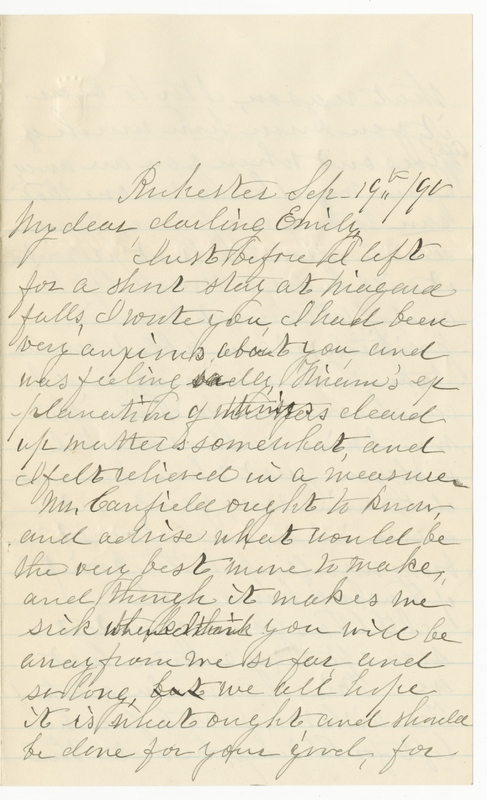 Letter from Elizabeth Maria Tinker Sibley to Emily Sibley Watson, September 19, 1890<br />
