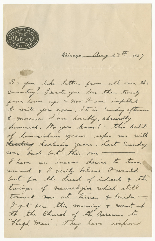 Letter from James Sibley Watson to Emily Sibley Watson, August 28, 1887<br />
