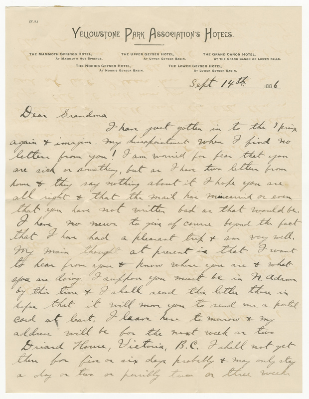 Letter from James Sibley Watson to Emily Sibley Watson, September 14, 1886<br />
