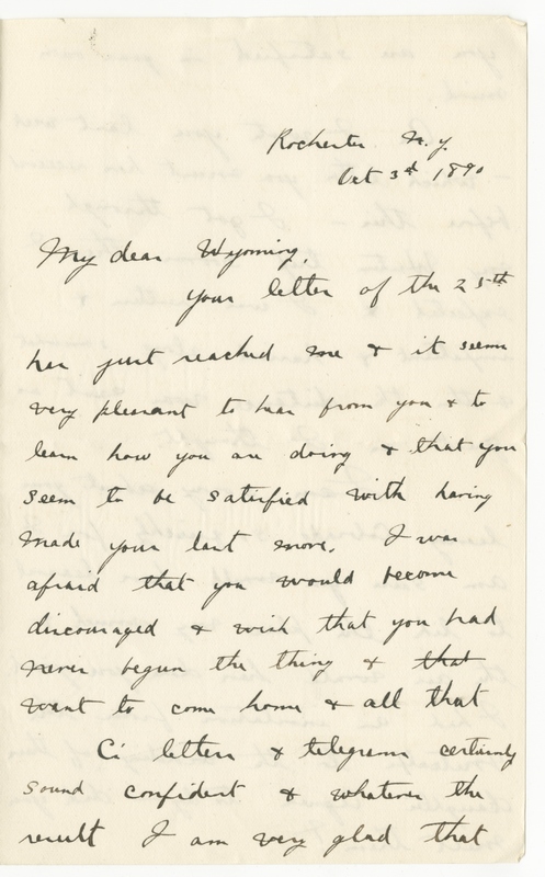 Letter from James Sibley Watson to Emily Sibley Watson, October 3, 1890<br />
