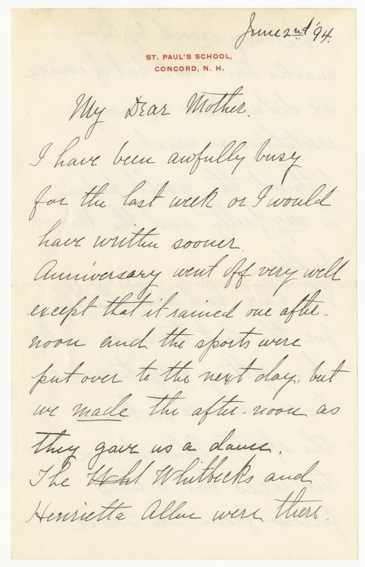 Letter from James G. Averell to Emily Sibley Watson, June 2, 1894