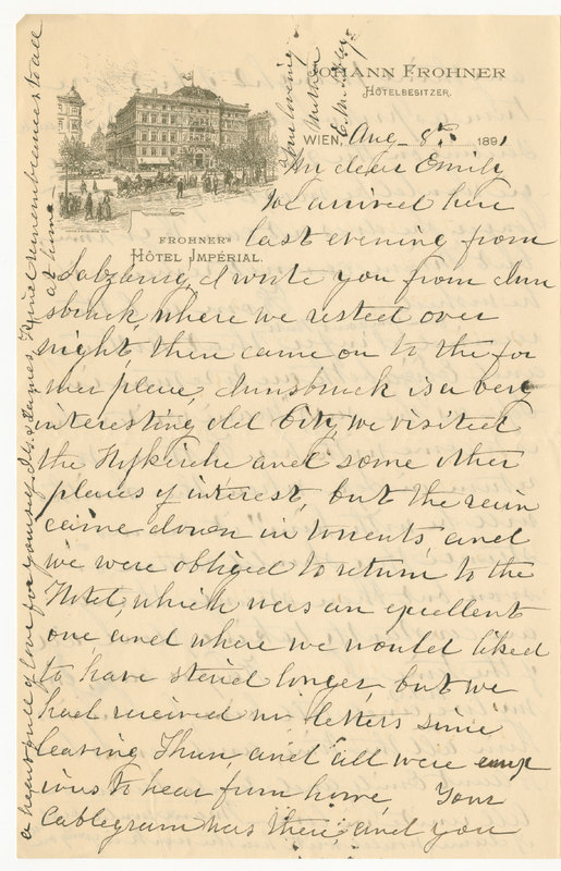 Letter from Elizabeth Maria Tinker Sibley to Emily Sibley<br />
Watson, August 8, 1891