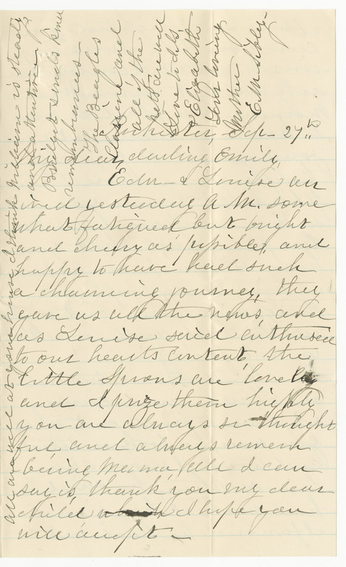 Letter from Elizabeth Maria Tinker Sibley to Emily Sibley Watson, September 27, 1890<br />
