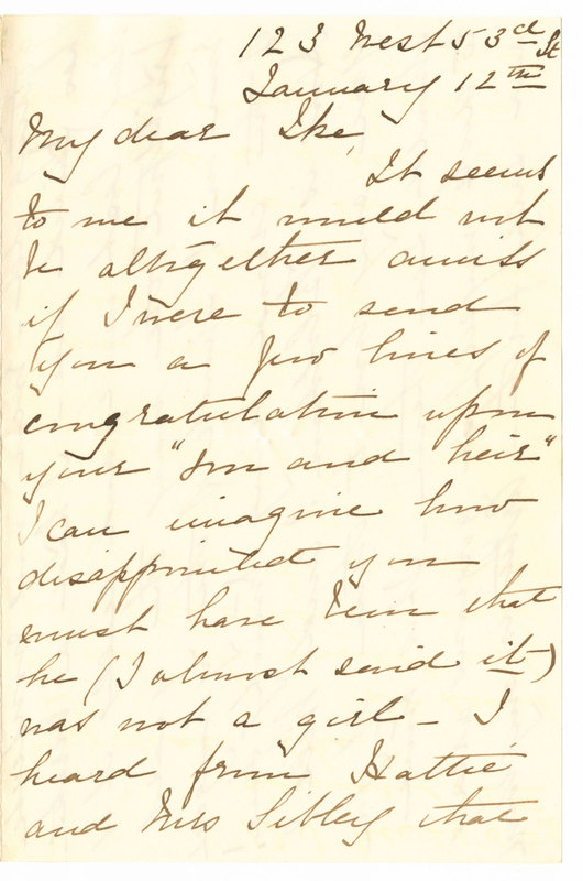 Letter from Rosalie Schermerhorn to Isaac Seymour Averell, January 12, 1878