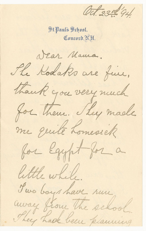 Letter from James G. Averell to Emily Sibley Watson, October 23, 1894