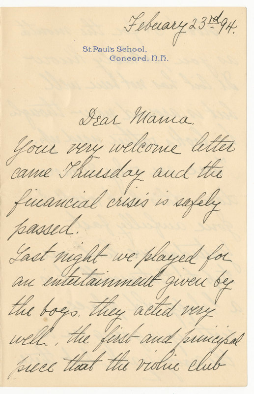 Letter from  J. G. Averell to Emily Sibley Watson, February 23, 1894