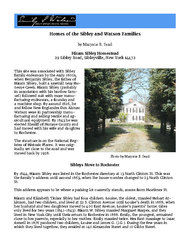 Homes of the Sibley and Watson Families