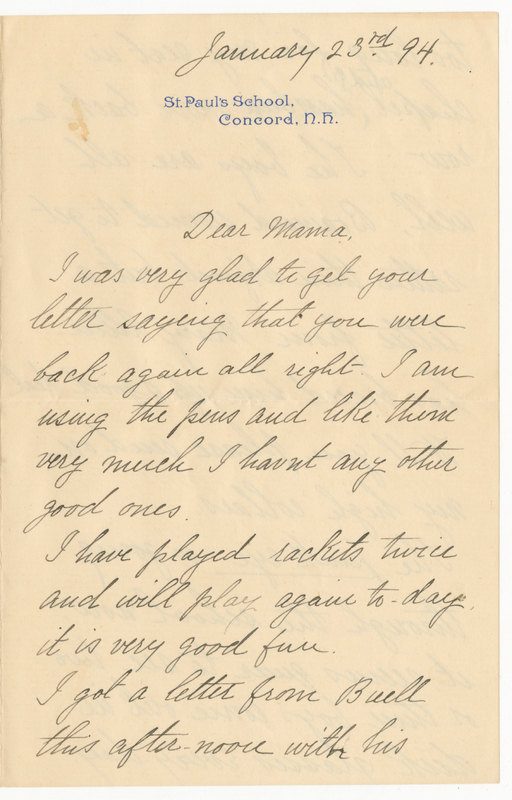 Letter from James G. Averell to Emily Sibley Watson, January 23, 1894