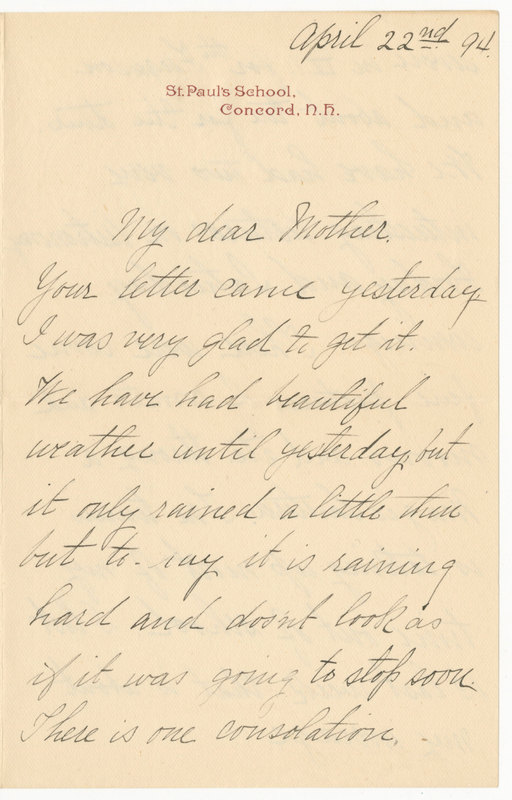 Letter from J.G. Averell to Emily Sibley Watson, April 22, 1894<br />
