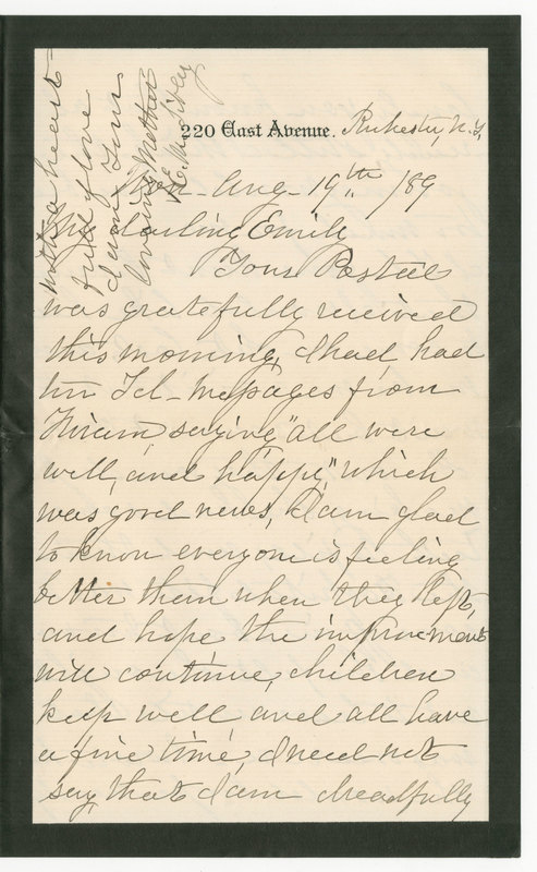 Letter from Emily Maria Tinker Sibley to Emily Sibley Watson, August 19, 1889<br />
