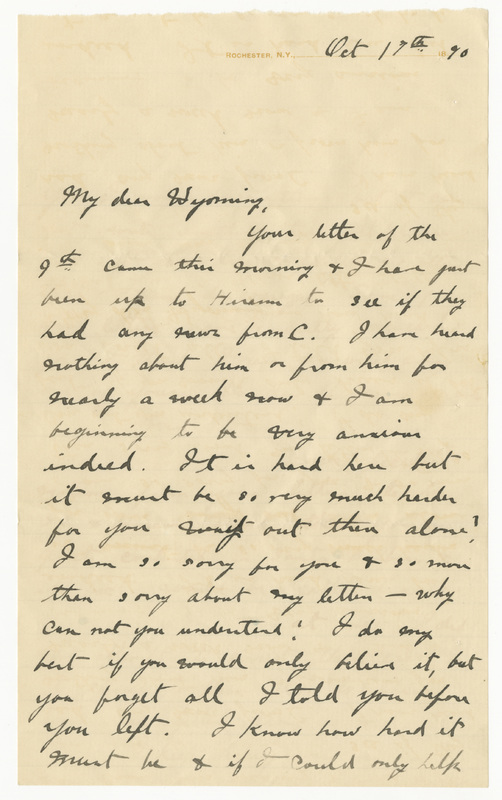 Letter from James Sibley Watson to Emily Sibley Watson, October 17, 1890<br />
