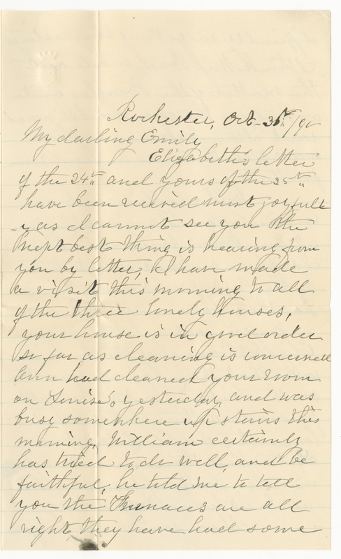 Letter from Elizabeth Maria Tinker Sibley to Emily Sibley Watson, October 31, 1890<br />
