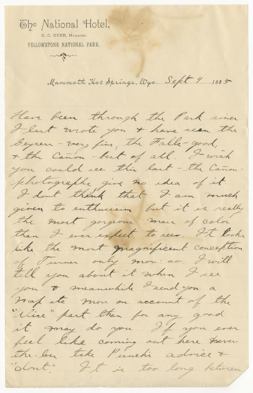 Letter from James Sibley Watson to Emily Sibley Watson, September 4, 1885<br />
