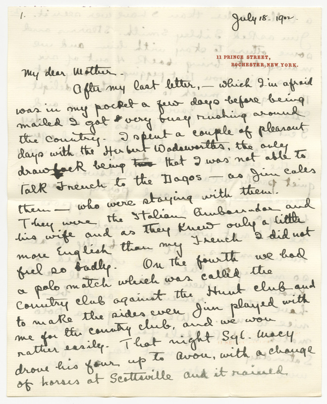 Letter from James G. Averell to Emily Sibley Watson, July 18, 1902