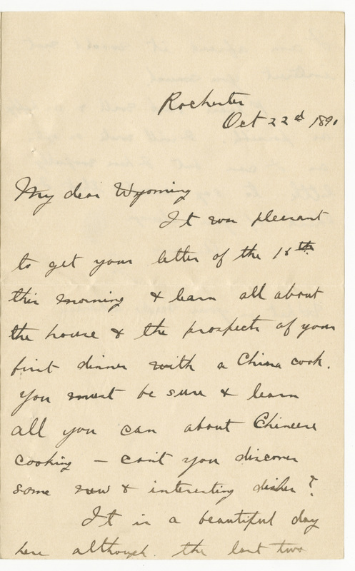 Letter from James Sibley Watson to Emily Sibley Watson, October 22, 1890<br />
