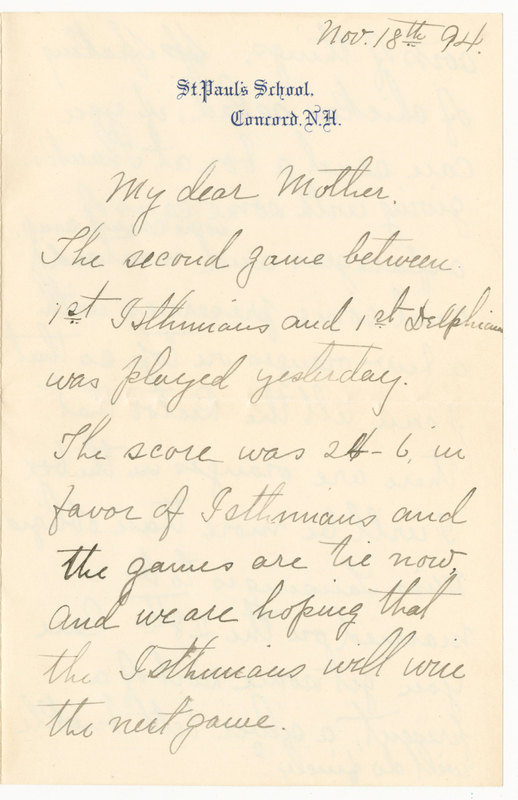 Letter from James G. Averell to Emily Sibley Watson, November 18, 1894