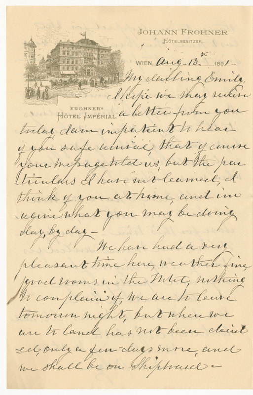 Letter from Elizabeth Maria Tinker Sibley to Emily Sibley<br />
Watson, August 13, 1891
