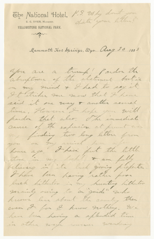 Letter from James Sibley Watson to Emily Sibley Watson, August 30, 1885<br />
