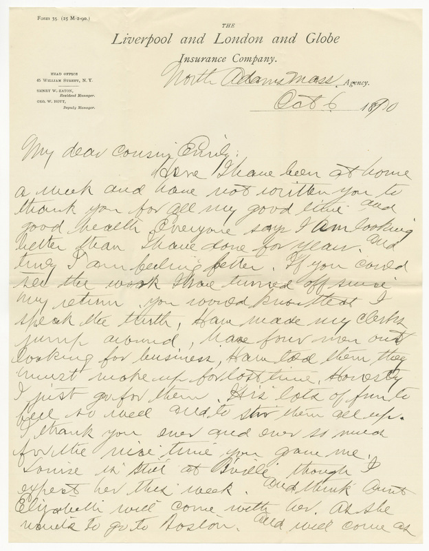 Letter from Edward Duty Tyler to Emily Sibley Watson, October 6, 1890<br />

