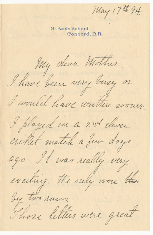 Letter from J.G. Averell to Emily Sibley Watson, May 17, 1894<br />
