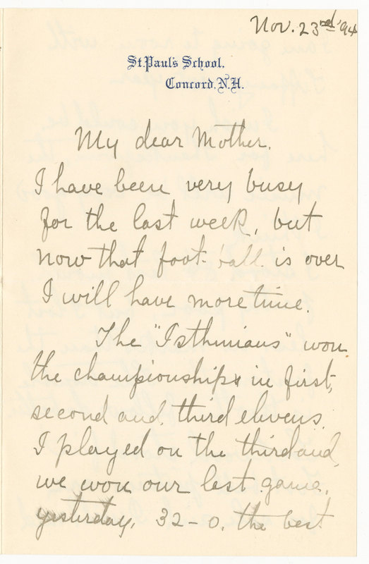 Letter from James G. Averell to Emily Sibley Watson, November 23, 1894