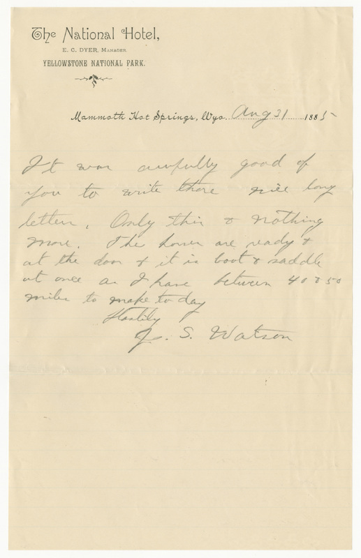 Letter from James Sibley Watson to Emily Sibley Watson, August 31, 1885<br />
