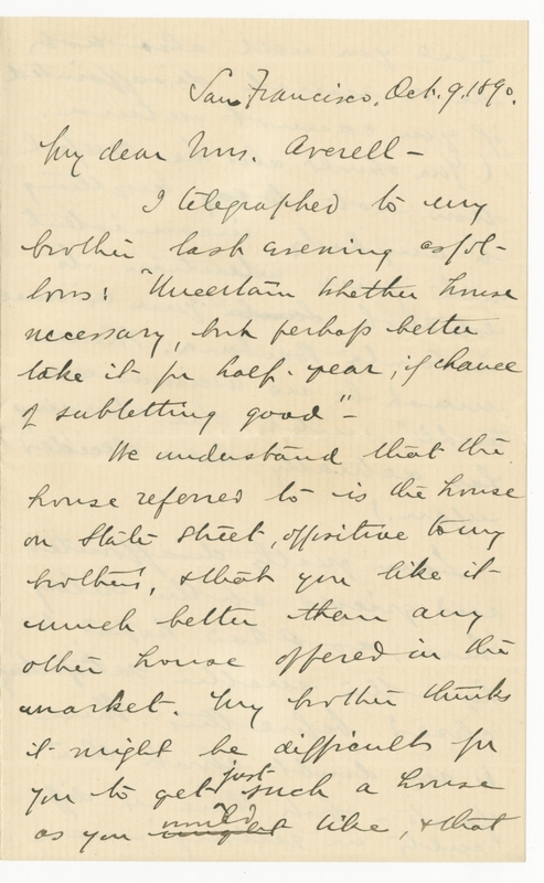 Letter from George Folger Canfield to Emily Sibley Watson, October 9, 1890<br />
