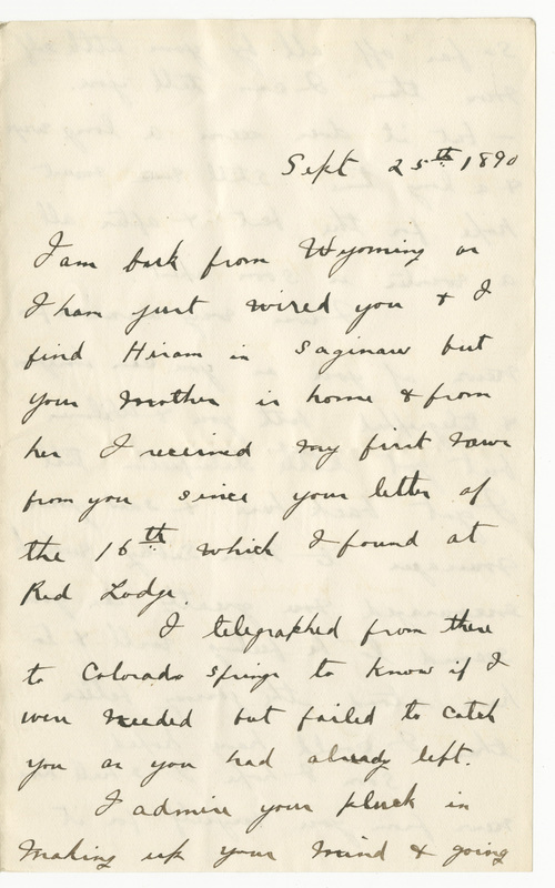 Letter from James Sibley Watson to Emily Sibley Watson, September 25, 1890<br />
