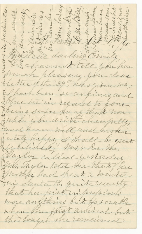 Letter from Elizabeth Maria Tinker Sibley to Emily Sibley Watson, October 4, 1890<br />
