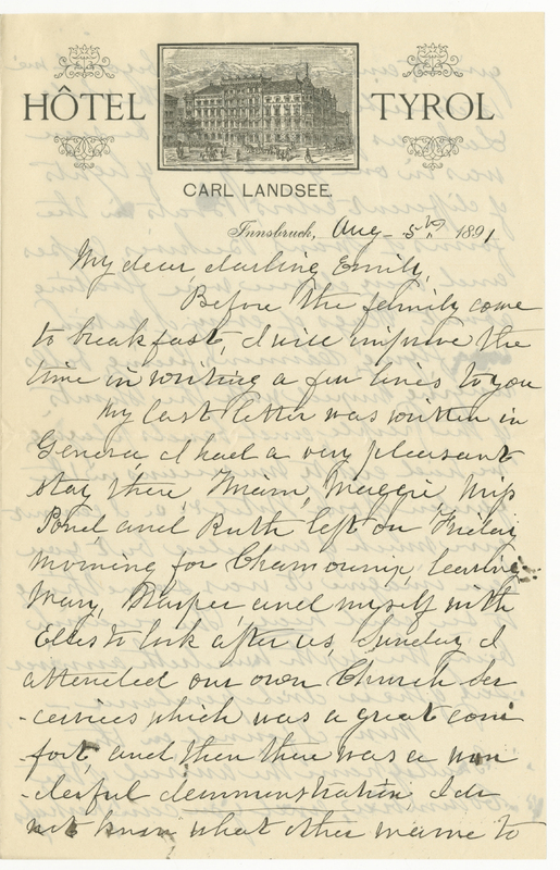 Letter from Elizabeth Maria Tinker Sibley to Emily Sibley Watson, August 5, 1891