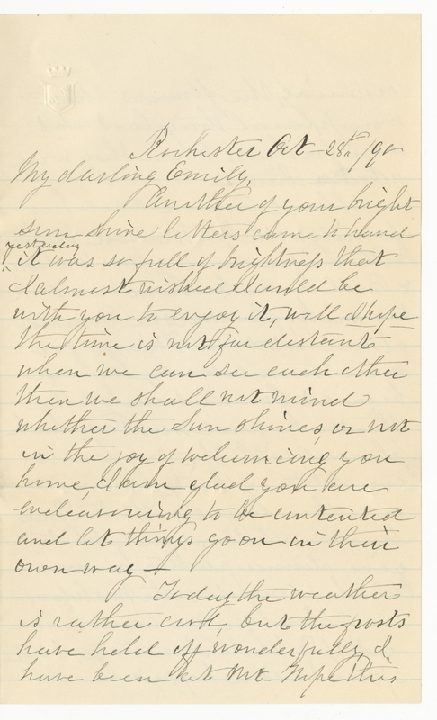 Letter from Elizabeth Maria Tinker Sibley to Emily Sibley Watson, October 28, 1890<br />
