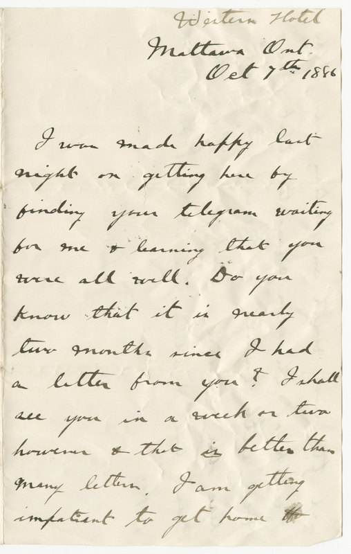 Letter from James Sibley Watson to Emily Sibley Watson, October 7, 1886<br />
