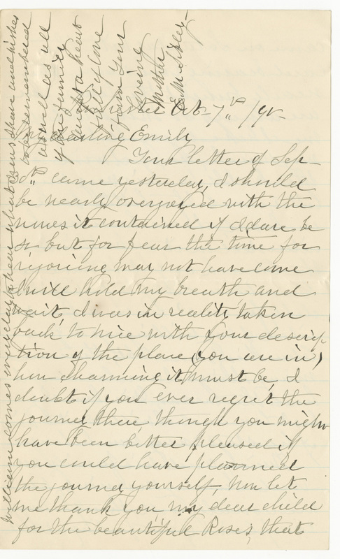 Letter from Elizabeth Maria Tinker Sibley to Emily Sibley Watson, October 7, 1890<br />
