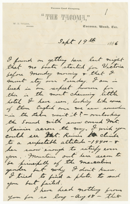 Letter from James Sibley Watson to Emily Sibley Watson, September 19, 1886<br />
