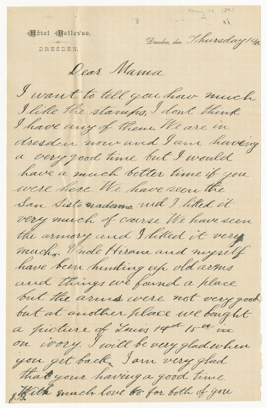 Letter from James G. Averell to Emily Sibley Watson, May 14th, 1891