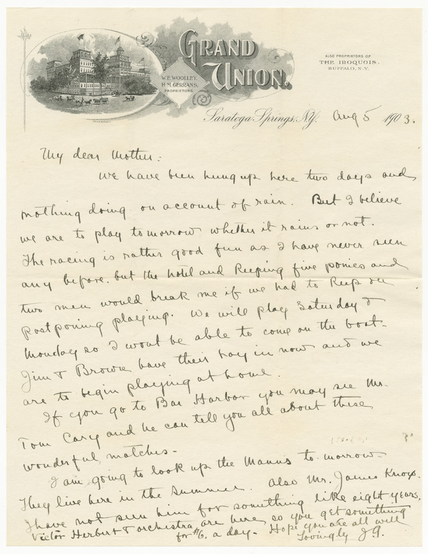 Letter from James G. Averell to Emily Sibley Watson, August 5, 1903