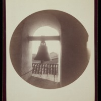 Old bell in the Mission tower. Santa Barbara. Oct. 1890<br />
