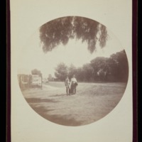 A street in Santa Barbara. Oct. 1890 (J.G. Averell and unidentified woman, possibly Elizabeth Louise "Libbie" Tyler)<br />
